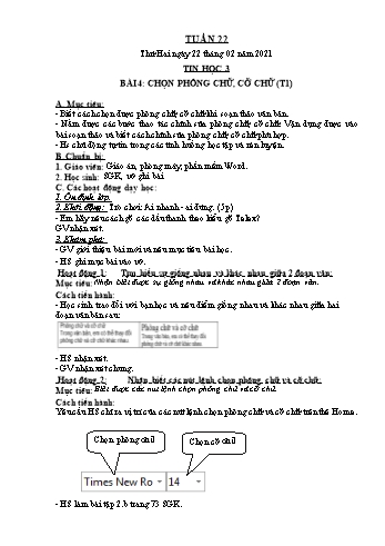 Kế hoạch bài dạy Tin học Lớp 3 + 4 + 5 - Tuần 22 - Năm học 2020-2021 - Đoàn Thị Ngọc Mùi