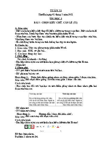 Kế hoạch bài dạy Tin học Lớp 3 + 4 + 5 - Tuần 23 - Năm học 2020-2021 - Đoàn Thị Ngọc Mùi