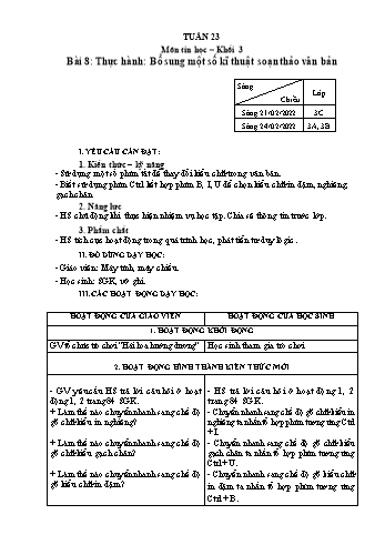 Kế hoạch bài dạy Tin học Lớp 3, 4, 5 - Tuần 23 - Năm học 2021-2022 - Hoàng Thị Thùy Kế hoạch bài dạy Tin học Lớp 3, 4, 5 - Tuần 23 - Năm học 2021-2022 - Hoàng Thị Thùy