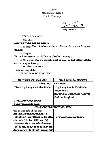 Kế hoạch bài dạy Tin học Lớp 3, 4, 5 - Tuần 6 - Năm học 2021-2022 - Hoàng Thị Thùy