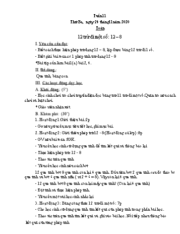 Kế hoạch bài dạy Toán Lớp 2 - Tuần 11 + 12 - Năm học 2020-2021 - Định Thị Diệu Chi