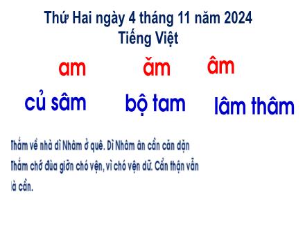 Bài giảng Tiếng Việt 1 (Kết nối tri thức) - Am, ăm, âm - Năm học 2024-2025