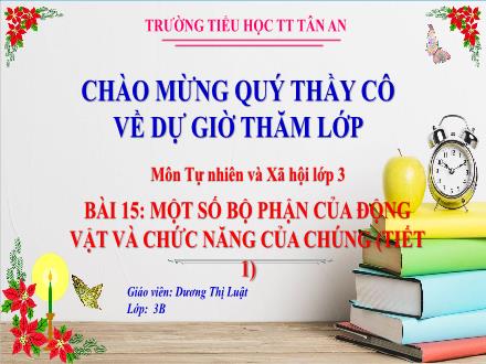 Bài giảng Tự nhiên và Xã hội 3 (Kết nối tri thức) - Bài 15: Một số bộ phận của động vật và chức năng của chúng (Tiết 1) - Năm học 2024-2025 - Dương Thị Luật