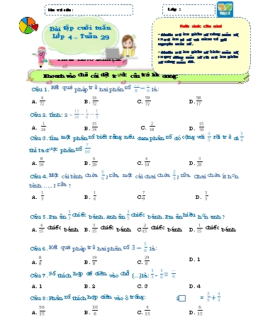 Bài ôn tập cuối tuần môn Toán 4 (Kết nối tri thức) - Tuần 29