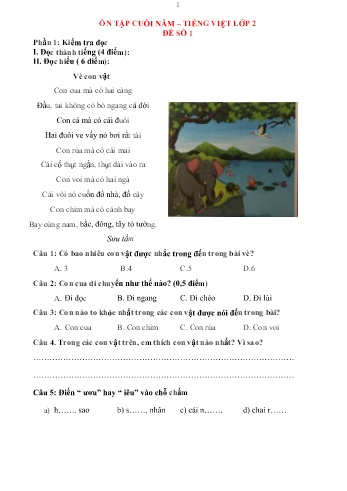 Bộ 4 Đề cương ôn tập cuối năm môn Tiếng Việt 2