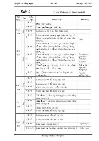 Giáo án các môn Lớp 1 - Tuần 0 - Năm học 2024-2025 - Nguyễn Thị Hồng Hạnh