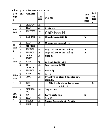 Giáo án các môn Lớp 2 - Tuần 10 - Năm học 2011-2012