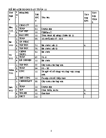 Giáo án các môn Lớp 2 - Tuần 11 - Năm học 2011-2012