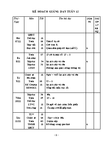Giáo án các môn Lớp 2 - Tuần 12 - Năm học 2011-2012