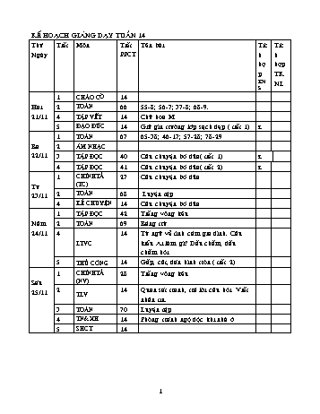 Giáo án các môn Lớp 2 - Tuần 14 - Năm học 2011-2012