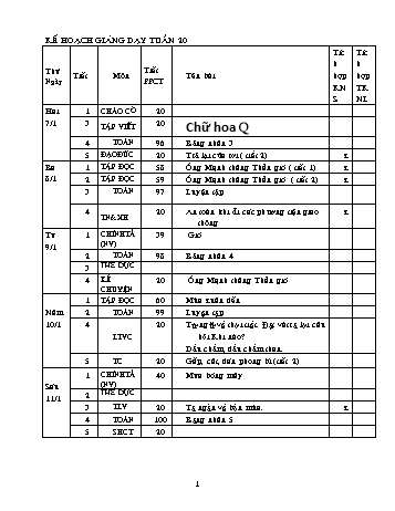 Giáo án các môn Lớp 2 - Tuần 20 - Năm học 2012-2013