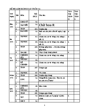 Giáo án các môn Lớp 2 - Tuần 21 - Năm học 2012-2013