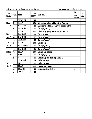 Giáo án các môn Lớp 2 - Tuần 27 - Năm học 2010-2011