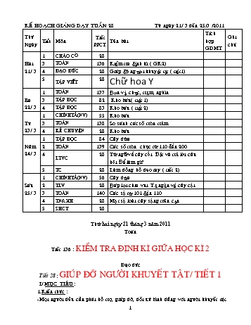 Giáo án các môn Lớp 2 - Tuần 28 - Năm học 2010-2011