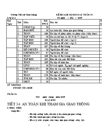 Giáo án các môn Lớp 2 - Tuần 34 - Trường Tiểu học Thị xã Tam Giang