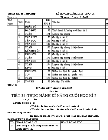 Giáo án các môn Lớp 2 - Tuần 35 - Trường Tiểu học Thị xã Tam Giang