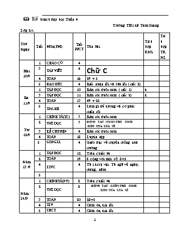 Giáo án các môn Lớp 2 - Tuần 4 - Năm học 2012-2013 - Trường Tiểu học Thị xã Tam Giang