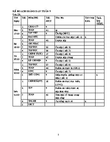 Giáo án các môn Lớp 2 - Tuần 9 - Năm học 2011-2012