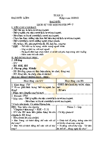 Giáo án Đạo đức + Lịch sử + Địa lí Lớp 4+5 - Tuần 21 - Năm học 2022-2023