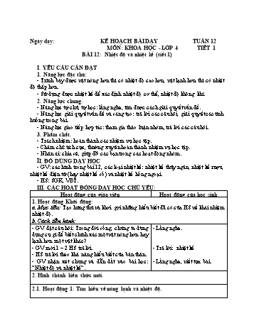Giáo án Khoa học 4 - Tuần 12
