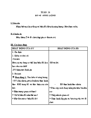 Giáo án môn Khoa học Lớp 5 - Tuần 20