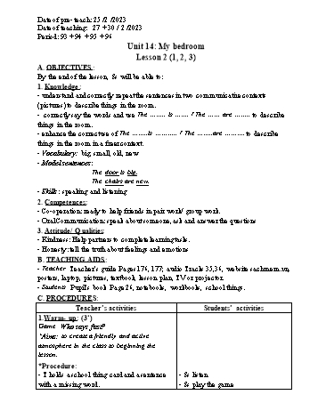 Giáo án môn Tiếng Anh 3 - Tuần 24 - Năm học 2022-2023