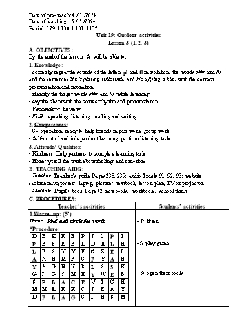 Giáo án Tiếng Anh Khối 3 - Tuần 33 - Năm học 2023-2024 - Dương Thị Quỳnh Nga