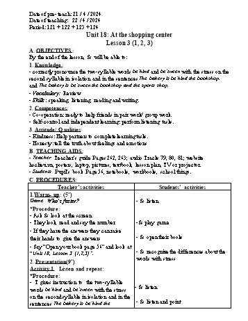 Giáo án Tiếng Anh Khối 4 - Tuần 31 - Năm học 2023-2024 - Dương Thị Quỳnh Nga