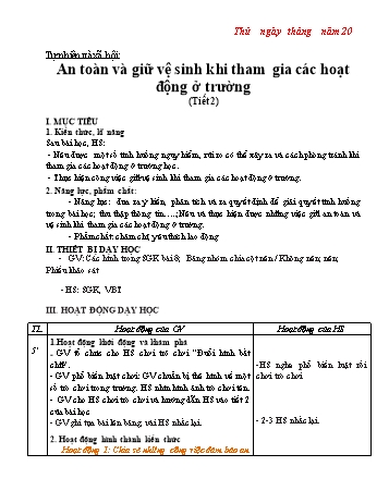 Giáo án Tự nhiên và xã hội Lớp 2 - Tuần 8