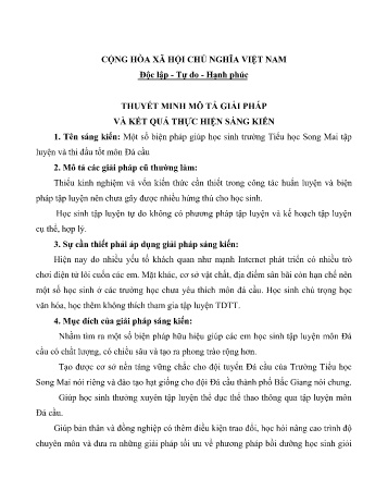 SKKN Một số biện pháp giúp học sinh trường Tiểu học Song Mai tập luyện và thi đấu tốt môn Đá cầu