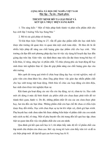 SKKN Một số biện pháp hình thành và phát triển phẩm chất cho học sinh lớp 2 trường Tiểu học Song Mai