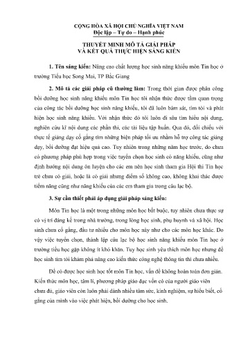 SKKN Nâng cao chất lượng học sinh năng khiếu môn Tin học ở trường Tiểu học Song Mai, TP Bắc Giang